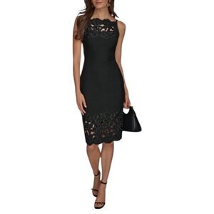 Donna Karan Black Floral Lace Midi Dress